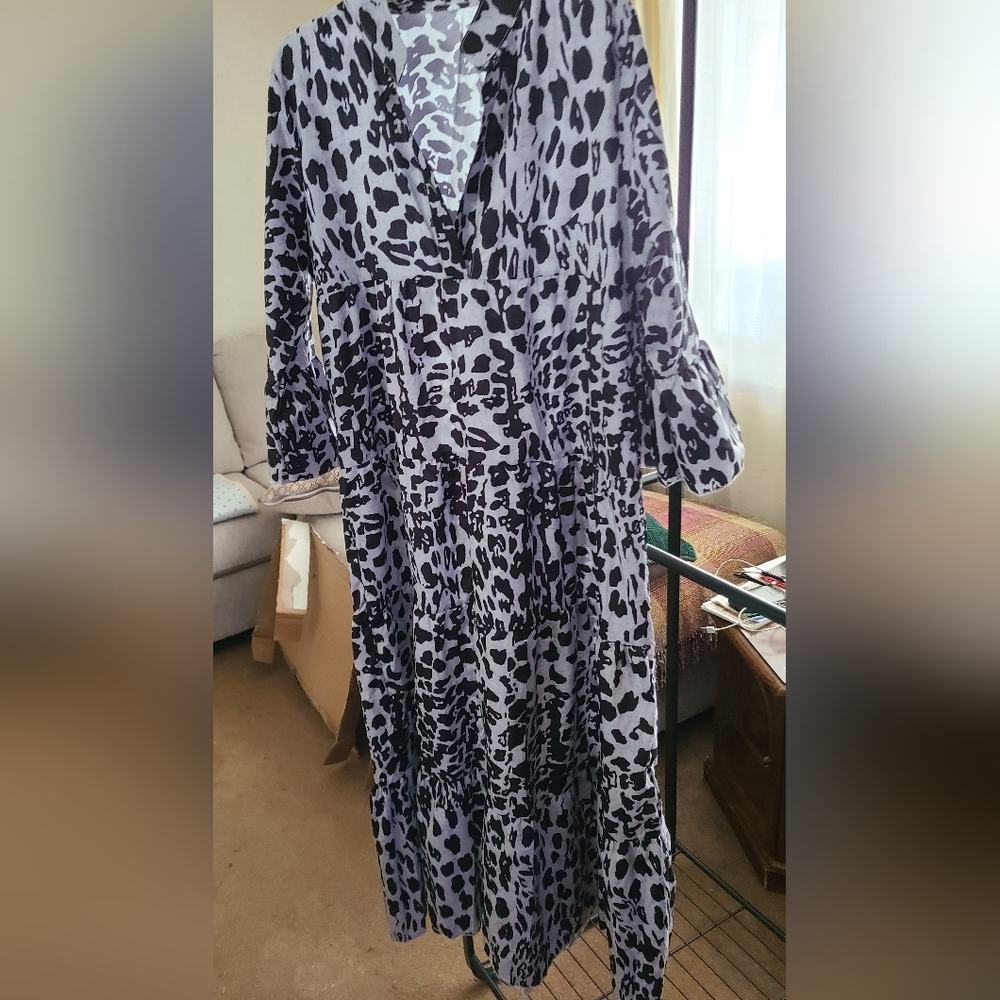Animal Print V-Neck Flutter Sleeve Maxi Dress